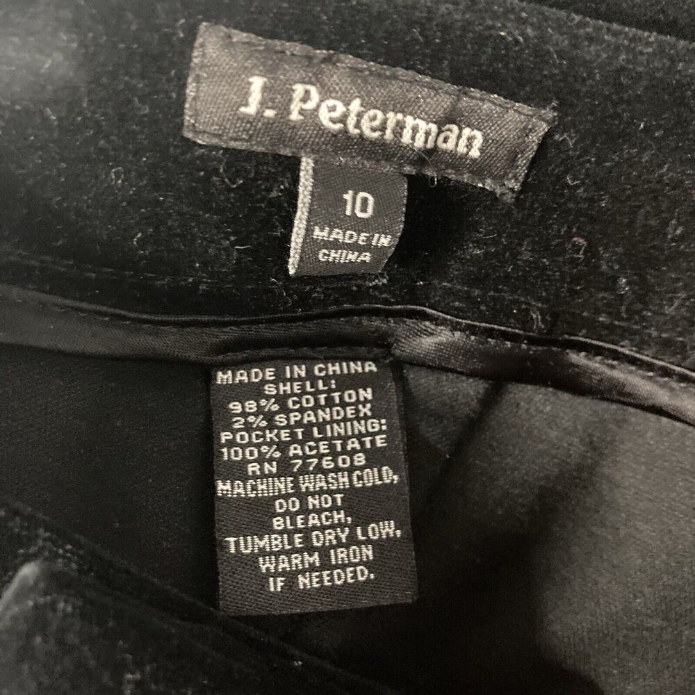 J. PETERMAN black velvet flat front mid rise straight leg pants 10 - Picture 9 of 9